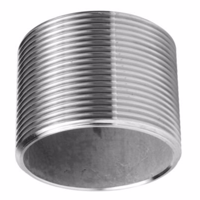Nippel 2\'\' x 45mm. Med whitworth rørgevind cylindrisk. Rustfri AISI 316