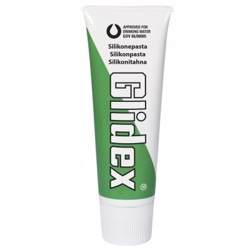 Unipak Glidex silikonepasta 200g med svamp til direkte påføring uden spild.