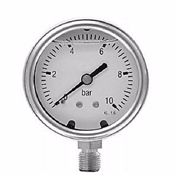 Manometer, glycerinfyldt 100 mm. 1/2'' (ned). 0-10 bar