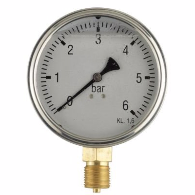 Vakuum-manometer-1/+5bar Ø100 mm. Rustfri. glycerinfyldt, 1/2\'\' ned