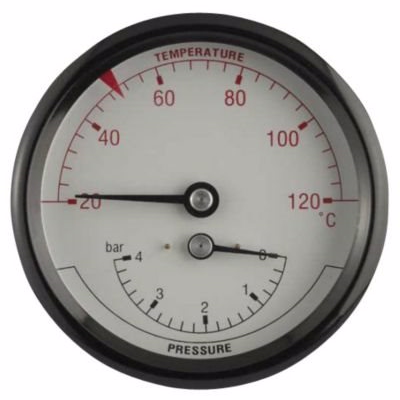 Termo-manometer 80 mm. 1/2\'\' (bag) 0-6 bar / 20-120° C