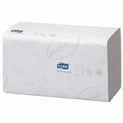 Tork håndklæde ark. H3 2 lag hvid singlefold ark., 250 ark. pr pakke
