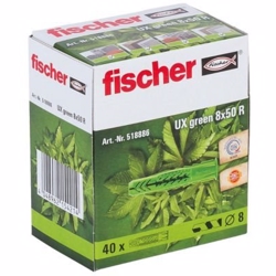 Fischer universal nylondybel UX 8x50 R Green, mindst 50% bæredygtigt mat. - pk a 40stk