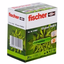 Fischer universal nylondybel UX 10x60 R Green, mindst 50% bæredygtigt mat. - pk a 20stk