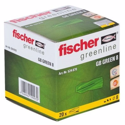 Fischer gasbetondybel GB 8 GB Green, t/porebeton,mindst 50% bæredygtigt mat.-pk a 20stk